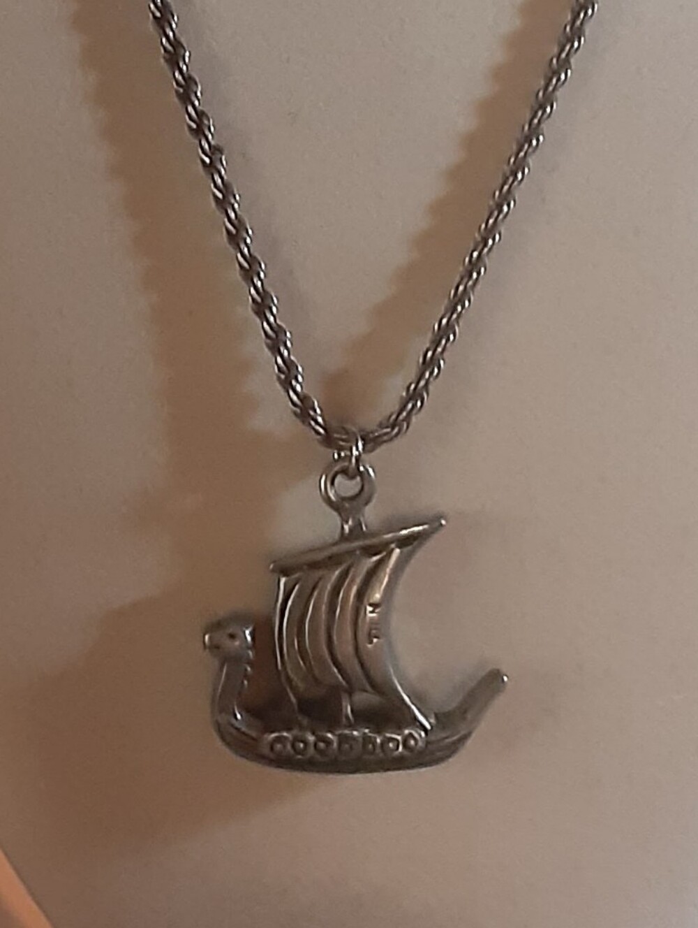 c1970 Pewter VIKING SHIP on Sterling Silver Rope Tennesmed / Sweden